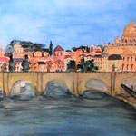 Rom, Tiberbrücke III, Aquarell (2020)