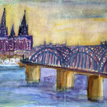 Köln, Rheinbrücke und Dom II, Aquarell (2017)