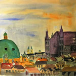Wien, Dachlandschaft mit Stephansdom, Aquarell (2019)