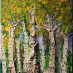 Birkenwald im Herbst, Acryl mit Rindenstücken (2022), (verkauft St. K./SPD Fraktion)