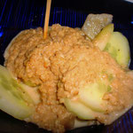 Gurke und Birne mit Sesamsauce