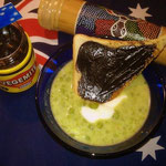 Pea-Yougurt-Soup with Vegemite Sandwich