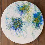 Serviertablett, Acryl, Resin, Pouring auf Holz, Durchmesser 45 cm
