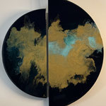 "SKYCITY", Acryl, Pouring auf Holz, 100 x 50 x 4 cm und 80 x 40 x 4 cm