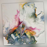 Ohne Titel, Acryl, Resin, Pouring auf Holz, 25 x 25 x 4 cm