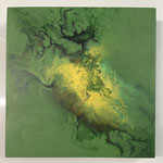 "Licht", Acryl, Resin, Pouring auf Holz, 25 x 25 x 4 cm