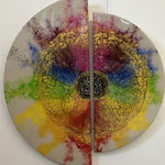 "Buddha's Eye", Acryl, Resi auf Holz, Halbkreis 100 x 50 cm und 80 x 40 cm