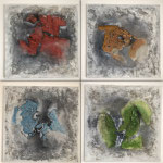 "Vier Elemente" -  Strukturmasse, Pigmente, 4 mal 45 x 45 x 2 cm