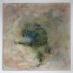 "Die Wüstenoase"  -   Acryl, Marmormehl, Tusche, Beize, 50 x 50 x 2 cm