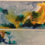 "Weltall" -   Acryl, Strukturmasse, Tusche, 60 x 140 x 4 cm + 30 x 140 x 4 cm