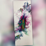 Ohne Titel, Acryl, Resin, Pouring auf Holz, 20 x 50 x 4 cm
