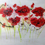 Mohnblumen, Acryl, Strukturmasse, Beize, 50 x 70 x 2 cm