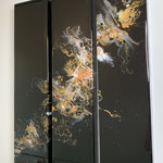 Die Nacht, Acryl, Resin, Pouring auf Holz, 3 mal 15 x 60 x 4 cm
