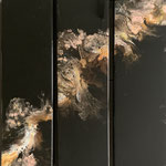 Legenden, Acryl, Riesin, Pouring auf Holz, 3 mal 20 x 75 x 4 cm
