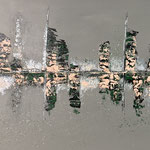"Stadt am Fluss 3" -  Acryl, Spachteltechnik, 70 x 170 x 4 cm