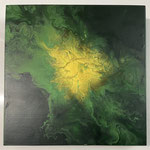 "Licht II", Acryl, Resin, Pouring auf Holz, 25 x 25 x 4 cm