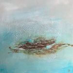 Island in the ocean, Acryl, Strukturmasse, Mischtechnik, 70 x 70 x 4 cm