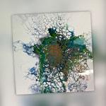 Ohne Titel, Acryl, Resin, Pouring auf Holz, 25 x 25 x 4 cm