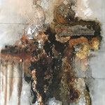"Marktplatz der Meinungen" -  Acryl, Strukturmasse, Beize, Pigmente, 90 x 60 x 2 cm
