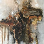 "Marktplatz der Meinungen" -  Acryl, Strukturmasse, Beize, Pigmente, 90 x 60 x 2 cm