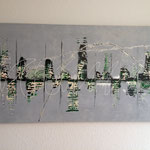 "Stadt am Fluss 2" -  Acryl, Spachteltechnik, 70 x 140 x 4 cm
