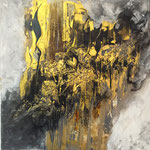 "Goldig" - Acryl, Beize, Facettenlack, 60 x 60 x 2 cm