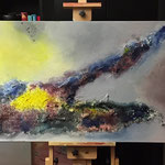 "Insel" -  Acryl, Tusche, Marmormehl, 70 x 170 x 4 cm