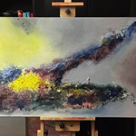"Insel" -  Acryl, Tusche, Marmormehl, 70 x 170 x 4 cm