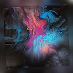 Universum II, Acryl, Resin, Pouring auf Holz, 25 x 25 x 4 cm