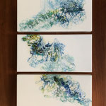 Ohne Titel, Acryl, Resin, Pouring auf MDF-Platten, 3 mal 20 x 40 x 3 cm