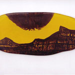 verschmelzen (vulkan)/ melted (volcano) Siebdruck auf Glas, silk-screenprint on glass, ca. 1 x 14 x 29 cm, 2006 