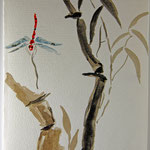 Bambus und Libelle /  Aquarell 40 x 30 cm - unverkäuflich