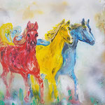 Golden horses (Technik: Acryl/Mixed Media  auf Leinwand: 1,20 m X 90 cm)