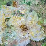 Flower-dream in golden-white (Technic: Acryl/Goldeffekt, Spray/Mixed Media on Canvas 120 cm X 40 X 1,5 cm)
