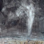 Space Geyser, Ink and oil on MDF, 25 x 20cm