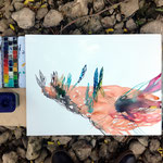 Am Fluss  "Apfelstädt" III, Aquarellfarbe auf Papier, Susanne Renner-Schulz, 2018