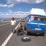 flat tire in China (in the desert... argh)