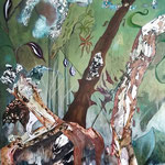 DIKA'S,"Le corbeau bleu", Acrylique et encre de chine, 100X100 cm, 2500€,EMPRUNTEE ACTUELLEMENT