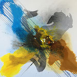 Claudie BASTIDE, " Envolée 30",1400€  Technique Mixte sur toile, 80X80 cm, EMPRUNTEE ACTUELLEMENT