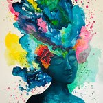 Leslie Di, "Pleine conscience", Acrylique et encres, 130X97 cm, 2200€,EMPRUNTEE ACTUELLEMENT