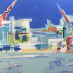 Valérie BILLET, "Sète, le port de commerce", Acrylique et posca, 100 cm x 81 cm  , 1 000 €,EMPRUNTÉE ACTUELLEMENT