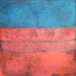 Béatrice Gay, "Terres et bleu", Techniques mixtes sur lin, 100X100 cm, 900 €, DISPONIBLE A L'EMPRUNT