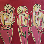ClaireBMasimbert, "Les passants", Huile sur toile, 50 x 50 cm , 500 € piece ou 800 € le dyptique avec les passants 2,EMPRUNTEE ACTUELLEMENT