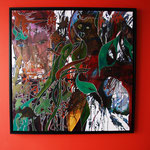 DIKA'S, "Frayeur nocturnes", Acrylique, encre de chine, marqueurs Posca, 100X100 cm, 2200€, EMPRUNTÉE ACTUELLEMENT