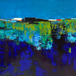  Gérard BRU, "L'étang bleu", huile sur toile, 80 X 80 cm, 2000€, EMPRUNTÉE ACTUELLEMENT