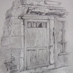 Vieille porte dans Clairvaux d'Aveyron / croquis mine graphite 24x32 / vendu