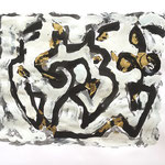MIXTE SUR PAPIER ET FEUILLE D'OR ST 50X70 2018 Philmari ROJOUAN Artiste peintre Nantes