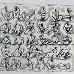 "LES BAIGNEUSES" MIXTE SUR PAPIER 60X60 2019 Philmari ROJOUAN Artiste peintre Nantes