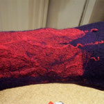 Stulpen lila/rot, Merino mit Seide