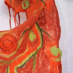 Nunoschal orange/grün/ros "Spirale", Chiffon/Merino